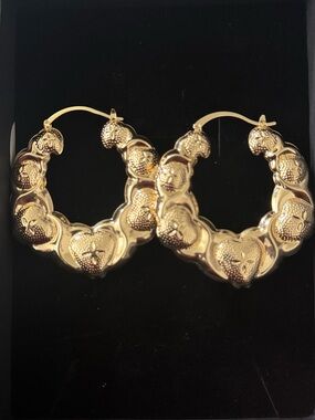 Gold Heart-Detail Hoop Earrings - Women Jewelry